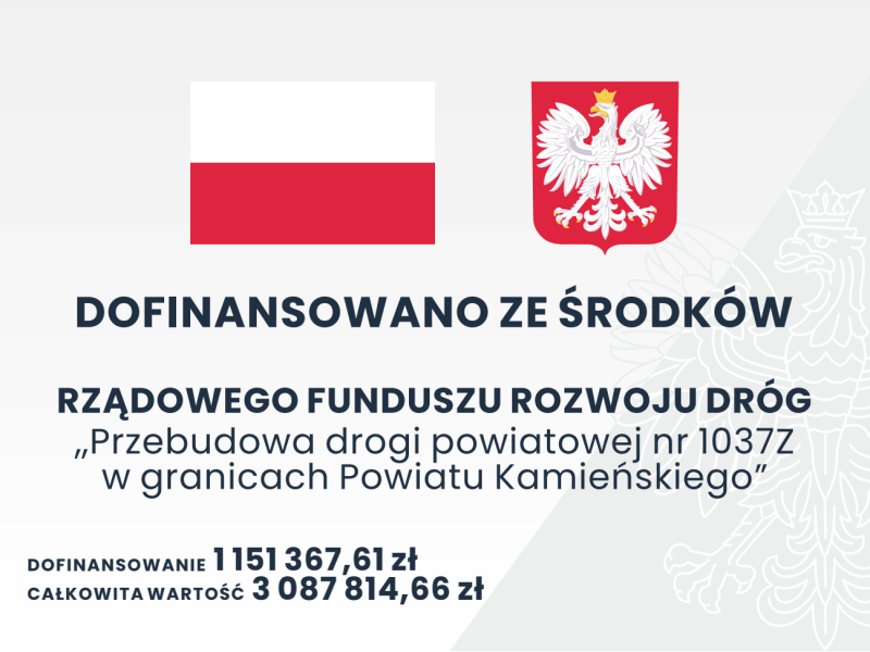 Przebudowa drogi powiatowej nr 1037Z w granicach Powiatu Kamieńskiego